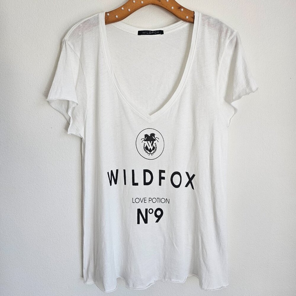 Wildfox Love Potion N°9 Graphic Deep V-Neck Tee - White - Size L - Picture 2 of 9